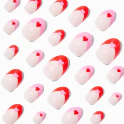 Claire's Ongles-Faux ongles autocollants stiletto French manucure cœur - Lot de 24