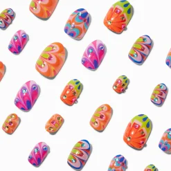 Claire's Ongles-Faux ongles autocollants stiletto avec strass rétro - Lot de 24