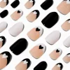 Claire's Ongles-Faux ongles autocollants vegan ronds cœurs noirs et blancs - Lot de 24
