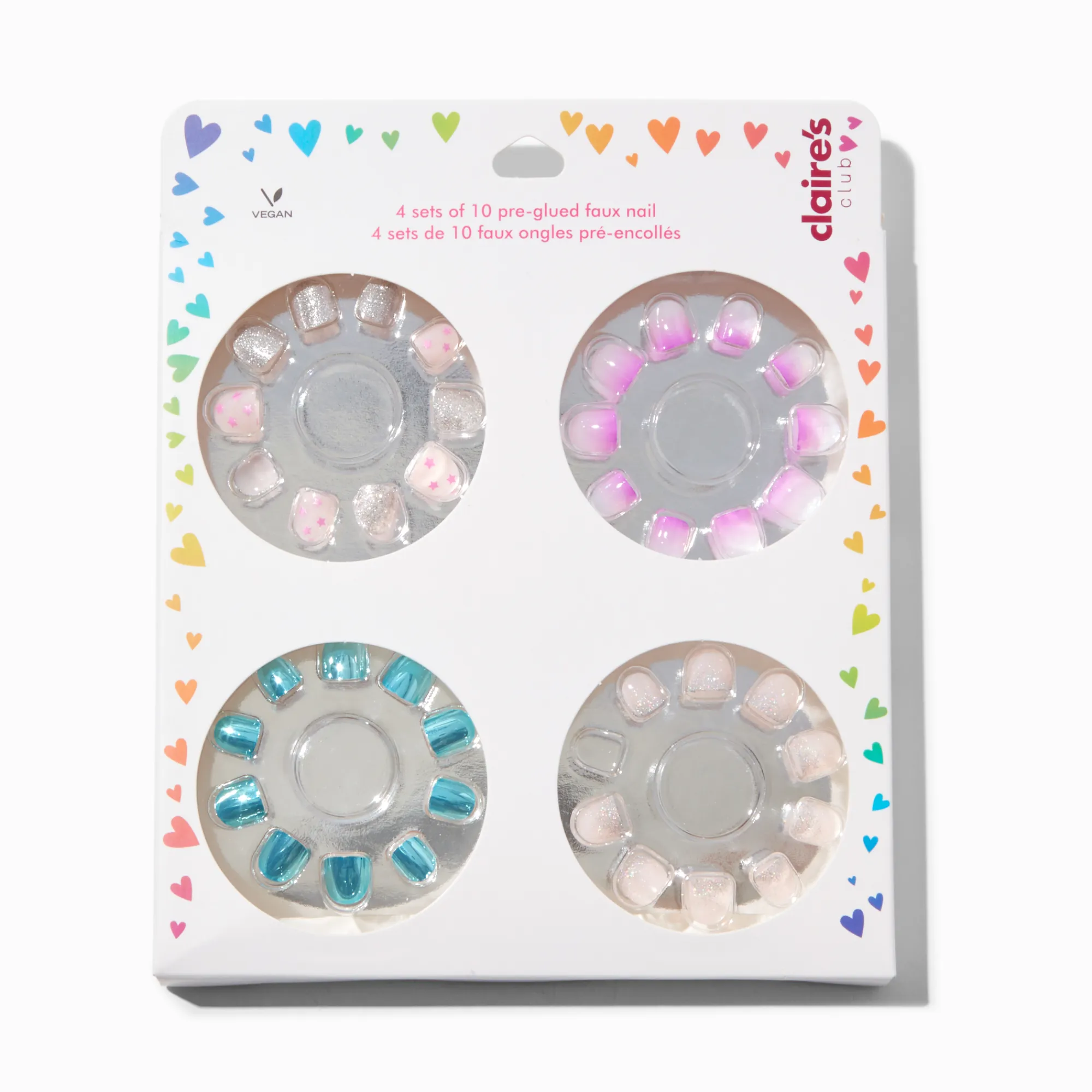 Claire's Ongles-Faux ongles autocollants vegan assortis Claire's Club - Lot de 4