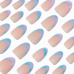 Claire's Ongles-Faux ongles vegan amande courts style French manucure dégradé iridescent pastel - Lot de 24