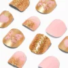 Claire's Ongles-Faux ongles vegan autocollants carrés papillon à paillettes couleur dorée Claire's Club - Lot de 24