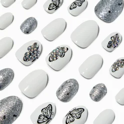 Claire's Ongles-Faux ongles vegan autocollants stiletto bling-bling papillon - Lot de 24
