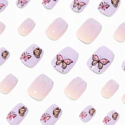 Claire's Ongles-Faux ongles vegan autocollants ballerine papillon violet - Lot de 24