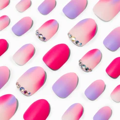 Claire's Ongles-Faux ongles vegan autocollants stiletto avec strass à dégradé rose - Lot de 24