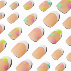 Claire's Ongles-Faux ongles vegan autocollants stiletto French manucure avec marguerites - Lot de 24