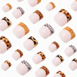 Claire's Ongles-Faux ongles vegan autocollants carrés style French manucure imprimé animal - Lot de 24