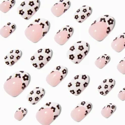 Claire's Ongles-Faux ongles vegan autocollants stiletto French manucure marguerite noirs et blancs - Lot de 24
