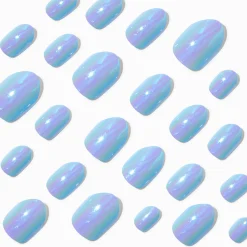Claire's Ongles-Faux ongles vegan autocollants stiletto chromés bleus - Lot de 24