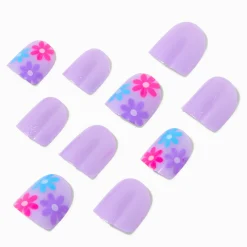 Claire's Ongles-Faux ongles vegan autocollants carrés violets marguerite Claire's Club - Lot de 10