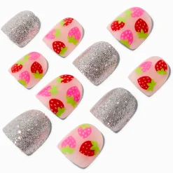 Claire's Ongles-Faux ongles vegan autocollants fraise Claire's Club - Lot de 10