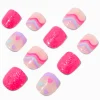 Claire's Ongles-Faux ongles vegan autocollants carrés lignes ondulées roses Claire's Club - Lot de 10
