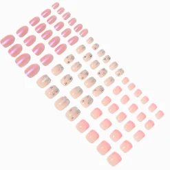 Claire's Ongles-Faux ongles vegan autocollants variés strass roses - Lot de 3