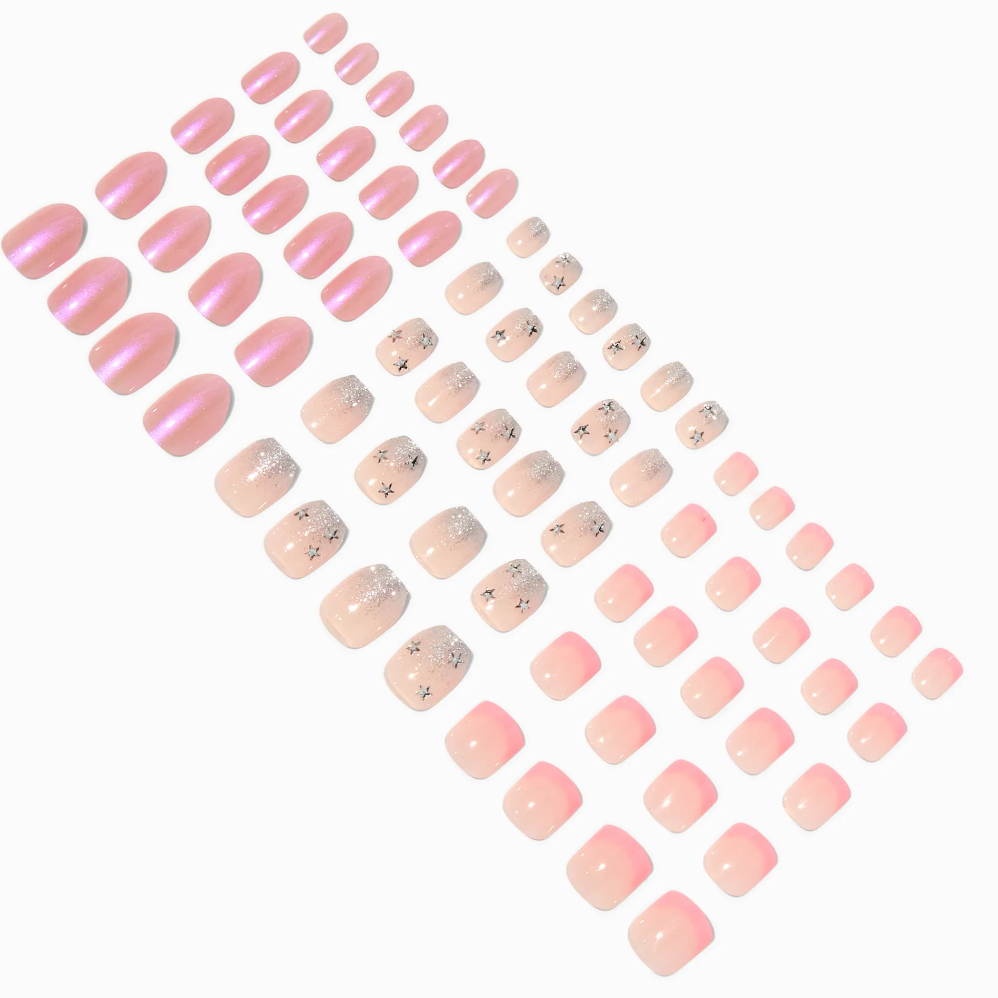 Claire's Ongles-Faux ongles vegan autocollants variés strass roses - Lot de 3