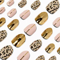 Claire's Ongles-Faux ongles vegan autocollants stiletto léopard couleur dorée - Lot de 24