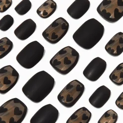 Claire's Ongles-Faux ongles vegan autocollants ballerine cœur noir très fins - Lot de 24