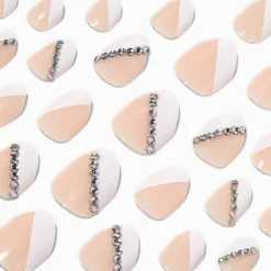 Claire's Ongles-Faux ongles vegan autocollants stiletto French manucure avec strass géométriques - Lot de 24