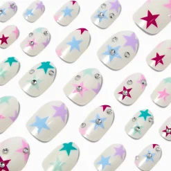 Claire's Ongles-Faux ongles vegan autocollants stiletto étoiles multicolores - Lot de 24