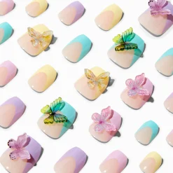 Claire's Ongles-Faux ongles vegan autocollants ballerine 3D papillon pastel - Lot de 24