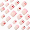Claire's Ongles-Faux ongles vegan carrés avec strass cerises French manucure roses - Lot de 24