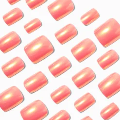Claire's Ongles-Faux ongles vegan carrés corail style chromé - Lot de 24