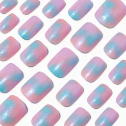 Claire's Ongles-Faux ongles vegan carrés courts style glacé holographiques - Lot de 24