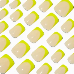 Claire's Ongles-Faux ongles vegan carrés moyens French manucure jaunes - Lot de 24
