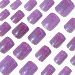 Claire's Ongles-Faux ongles vegan carrés moyens œil de chat violets - Lot de 24