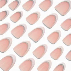 Claire's Ongles-Faux ongles vegan courts en amande à paillettes French manucure - Lot de 24