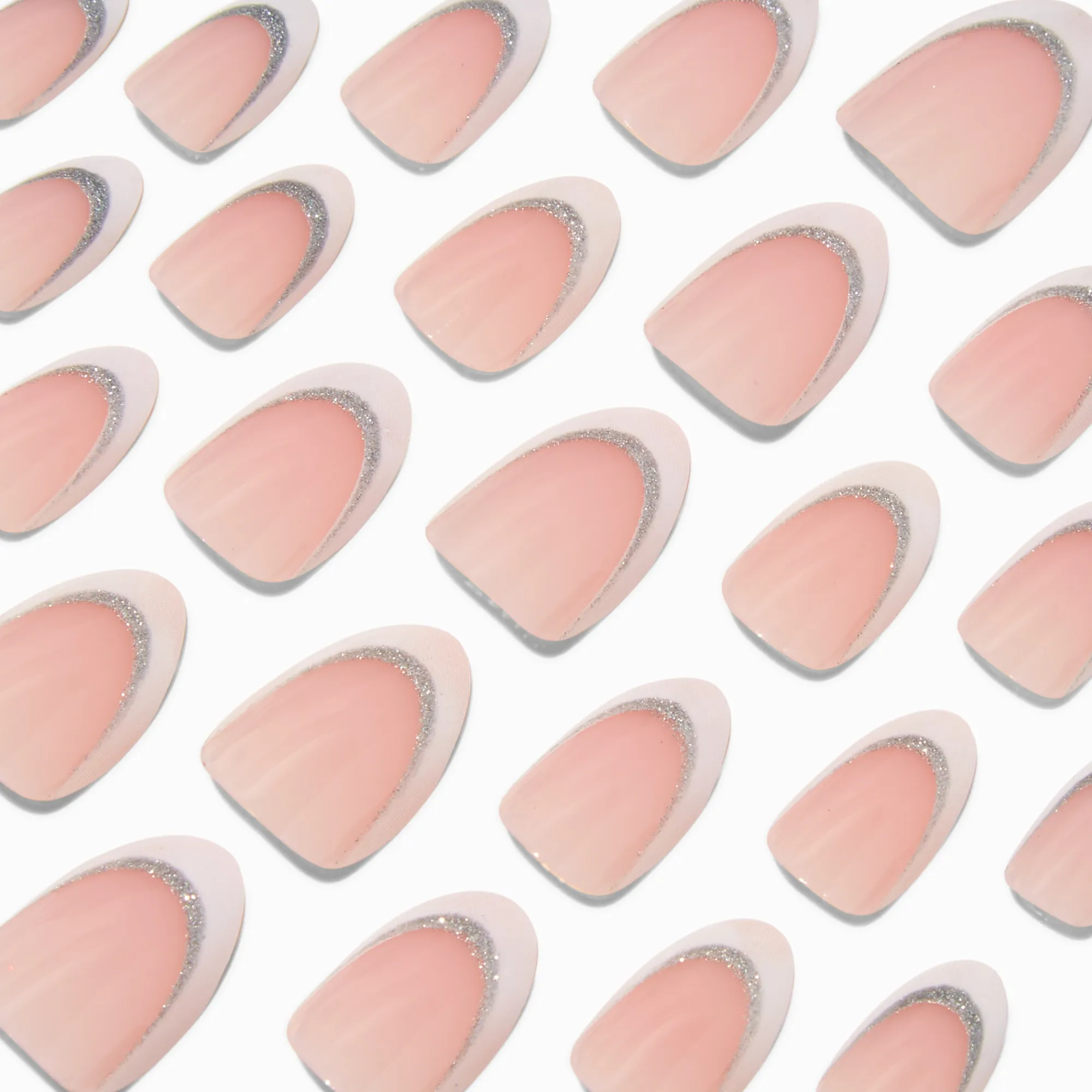 Claire's Ongles-Faux ongles vegan courts en amande à paillettes French manucure - Lot de 24