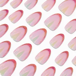 Claire's Ongles-Faux ongles vegan courts en amande holographique roses - Lot de 24