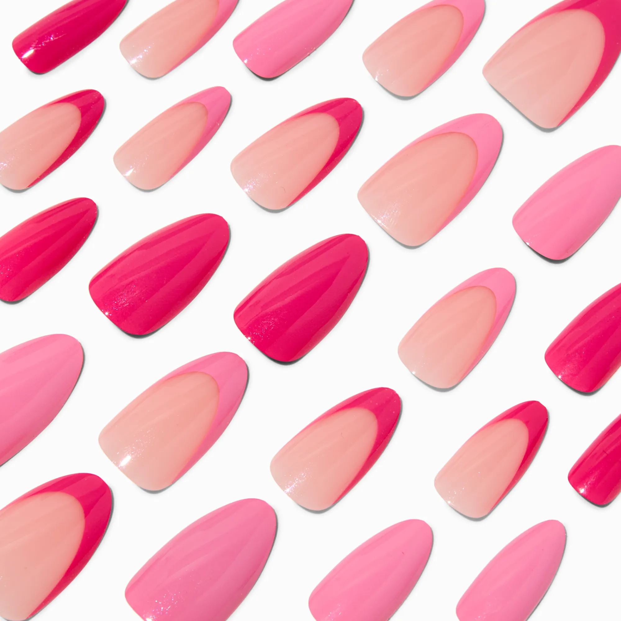 Claire's Ongles-Faux ongles vegan en amande longs French manucure roses monochromes - Lot de 24
