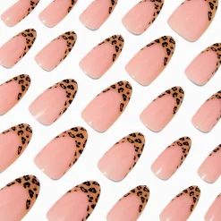 Claire's Ongles-Faux ongles vegan longs en amande French manucure guépard - Lot de 24