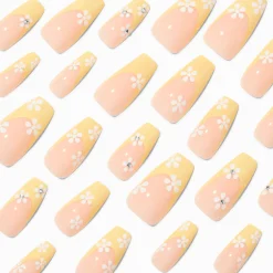 Claire's Ongles-Faux ongles vegan squareletto marguerite blanche et French manucure jaune - Lot de 24