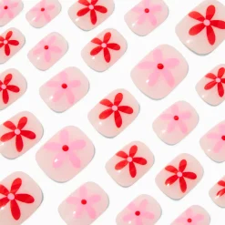 Claire's Ongles-Faux ongles vegan squoval marguerite monochrome rose - Lot de 24