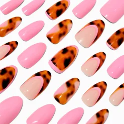 Claire's Ongles-Faux ongles vegan stiletto bling-bling écaille de tortue roses - Lot de 24