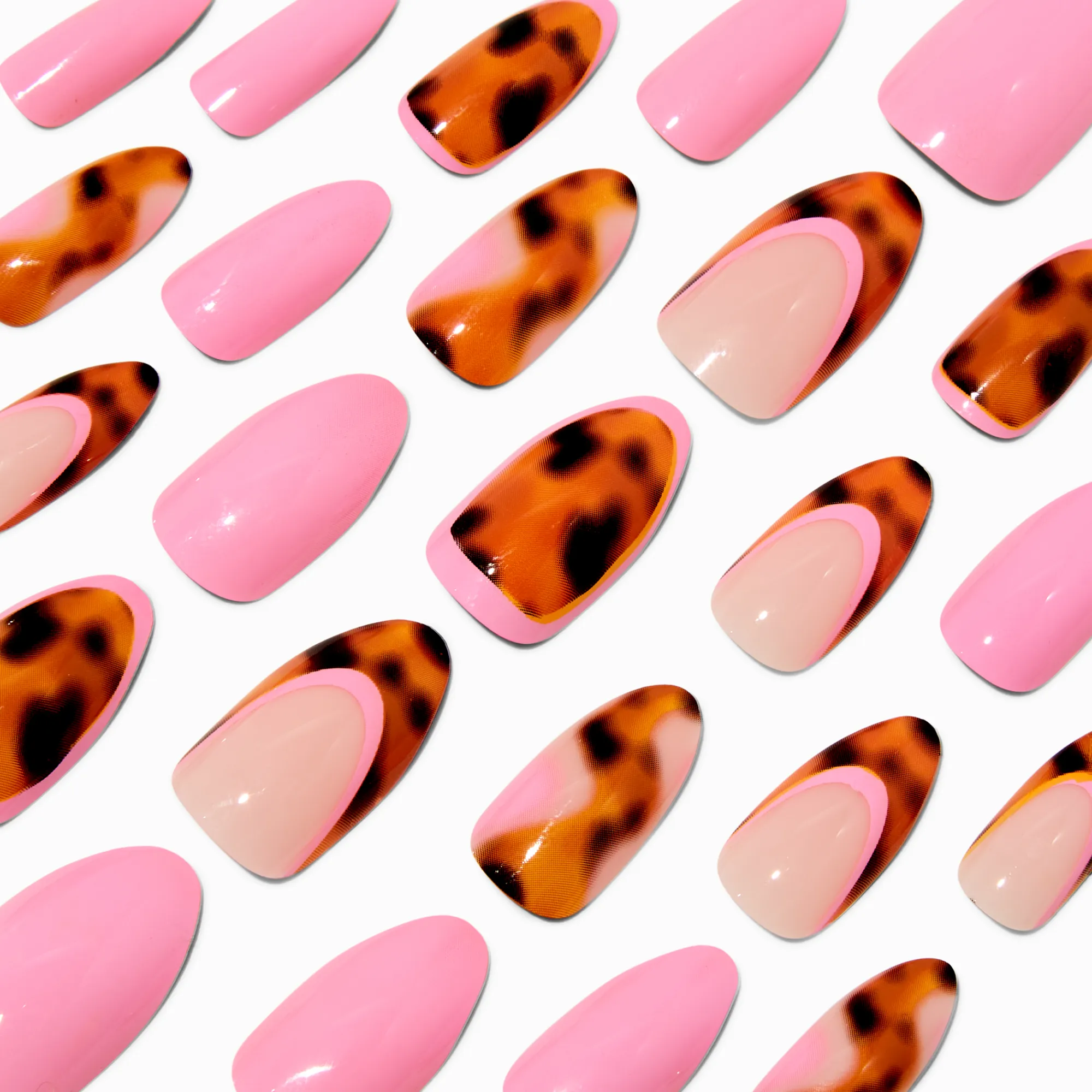 Claire's Ongles-Faux ongles vegan stiletto bling-bling écaille de tortue roses - Lot de 24