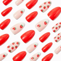 Claire's Ongles-Faux ongles vegan stiletto fraises French manucure - Lot de 24