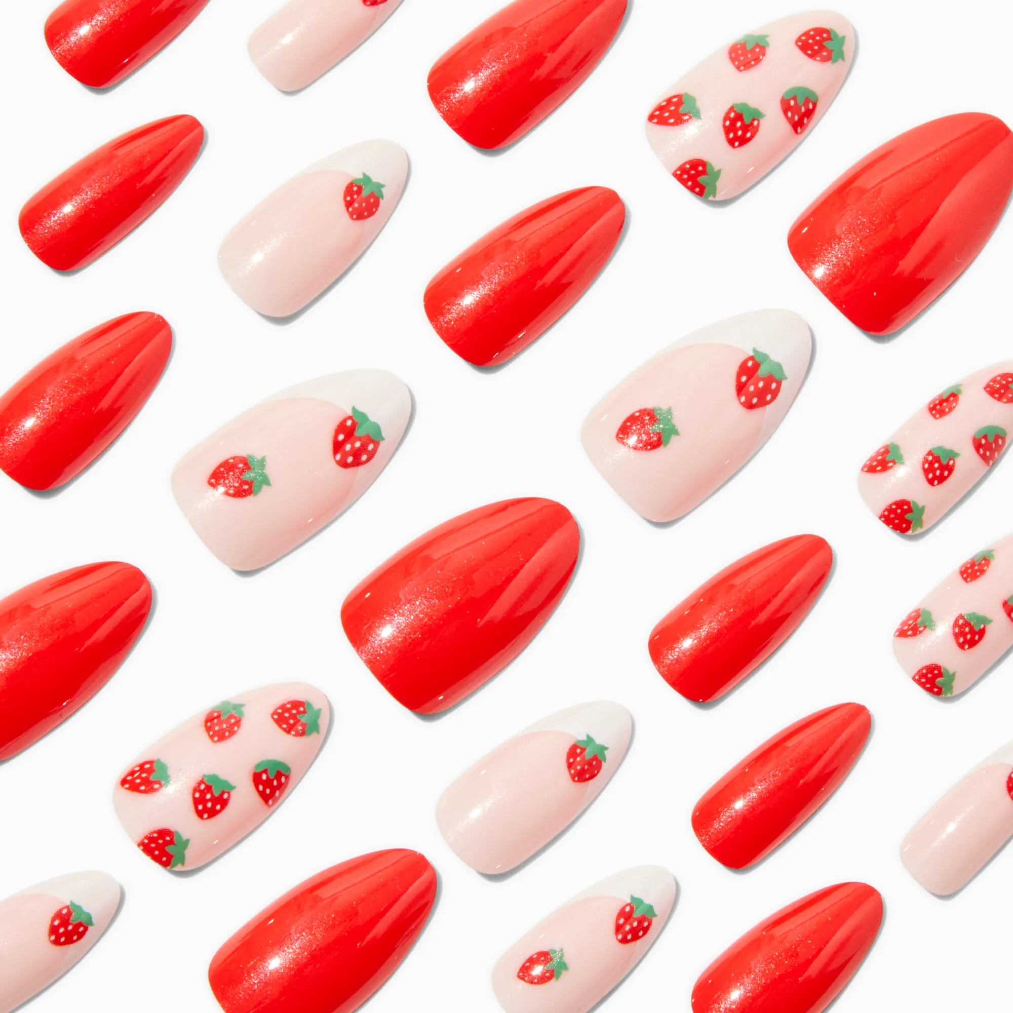 Claire's Ongles-Faux ongles vegan stiletto fraises French manucure - Lot de 24