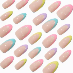 Claire's Ongles-Faux ongles vegan stiletto à étoiles style French manucure arc-en-ciel - Lot de 24