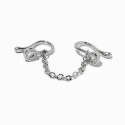 Claire's Clous D'oreilles|Bijoux De Piercing-Faux piercing pour le nez en zircon cubique chaîne couleur argentée