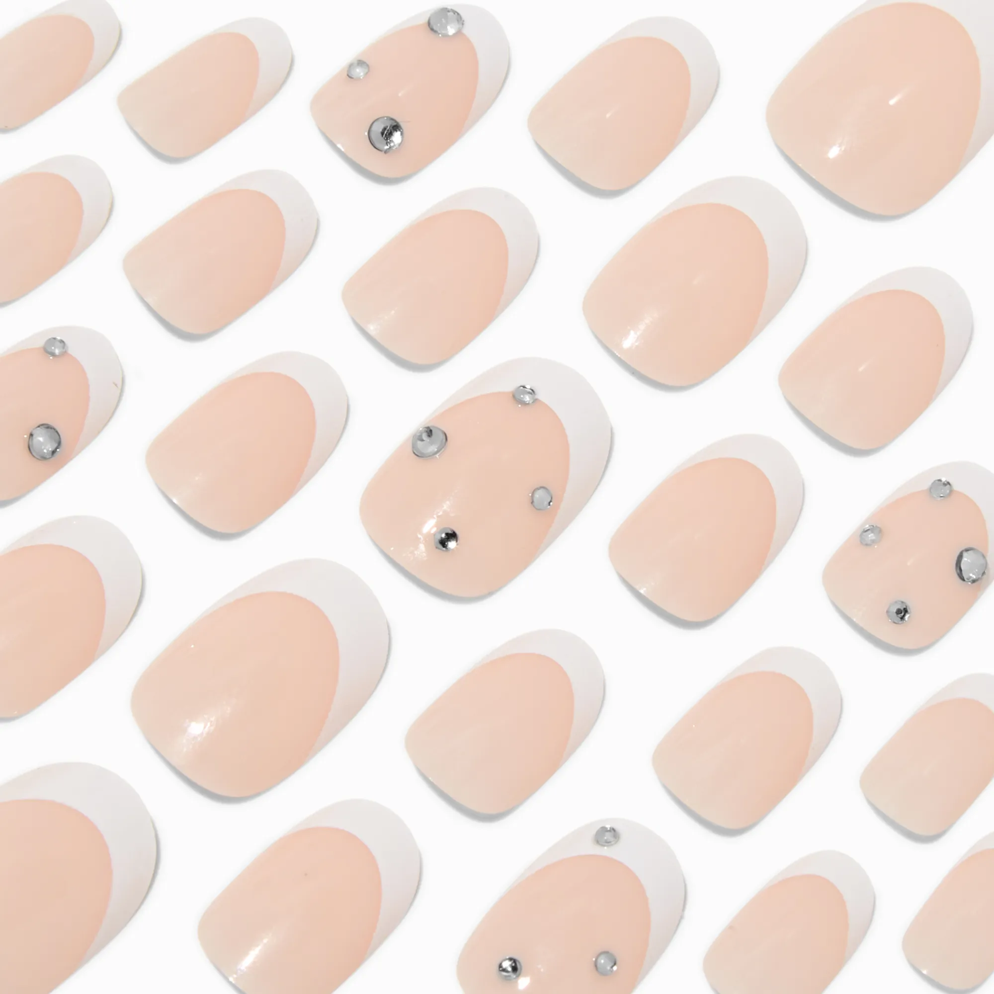 Claire's Ongles-French Tip Bling Medium Oval Vegan Faux Nail Set - 24 Pack