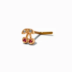 Claire's Bijoux De Piercing-20G Gold-tone Stainless Steel Cubic Zirconia Cherry Nose Stud