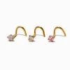Claire's Bijoux De Piercing-20G Gold-tone Stainless Steel Cubic Zirconia Iridescent AB Mixed Nose Studs - 3 Pack