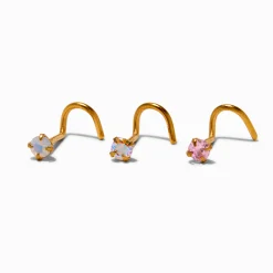 Claire's Bijoux De Piercing-20G Gold-tone Stainless Steel Cubic Zirconia Iridescent AB Mixed Nose Studs - 3 Pack