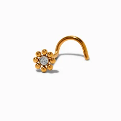 Claire's Bijoux De Piercing-20G Gold-tone Titanium Cubic Zirconia Beaded Flower Nose Stud