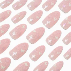 Claire's Ongles-Glitter Butterfly Stiletto Vegan Faux Nail Set - 24 Pack