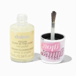 Claire's Ongles-Glitter Glow Vegan Glow in The Dark Nail Polish - Yellow