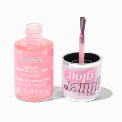 Claire's Ongles-Glitter Glow Vegan Glow in The Dark Nail Polish - Pink