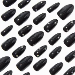 Claire's Ongles-Glossy Black Bling Stiletto Vegan Faux Nail Set - 24 Pack